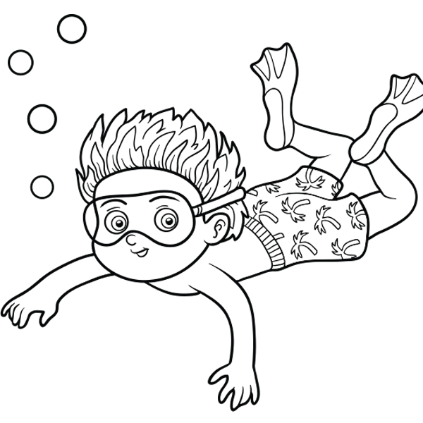 boy swimming coloring page